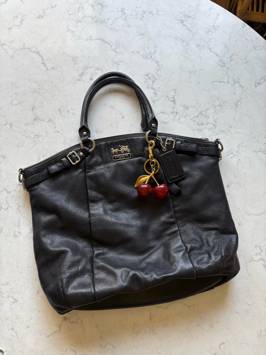 Coach Handbags - Coach Black Leather Tote Bag with Cherry Charm